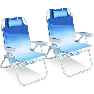 Modante Strandstuhl-Set , Blau, Silberfarben, Hellblau , Metall, Textil , 57x90x76 cm , rostfrei, klappbar, Raster, Rückenlehne verstellbar , Gartenmöbel, Gartenliegen, Liegestühle
