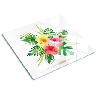 Tulup Glasplatte 60x52 cm Hawaiianische Blumen , Glas , 60x0.4x52 cm , Küchen, Küchenelektrogeräte, Herde, Herdabdeckplatten