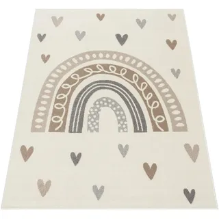 Paco Home Kinderteppich »Nino 887« rechteckig 13 mm Höhe Kurzflor, Spielteppich, Motiv Regenbogen & Herzen, Kinderzimmer, beige