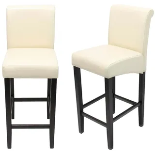 Mendler 2er-Set Barhocker HWC-C33, Barstuhl Tresenhocker, Holz ~ creme, dunkle Beine, Leder