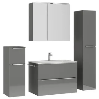 Nobilia Badezimmer , Edelstahlfarben, Schieferfarben , Metall , 5-teilig , 5 Fächer , 3,2 Schubladen , G , 141 cm , Goldenes M, Made in Germany , Griffeauswahl, hängend, Zusatzausstattung erhältlich, Typenvielfalt , Badezimmer, Badmöbelsets & Badmöbelserien, Badmöbel-Sets