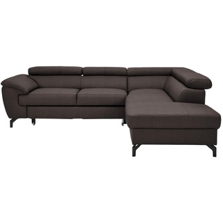 Celina Home Ecksofa , Dunkelbraun , Textil, Leder , Kombination Echtleder/Lederlook , Rindleder , Ottomane rechts, L-Form , 256x220 cm , Made in Eu , Fußauswahl, Lederauswahl, Stoffauswahl, seitenverkehrt erhältlich, Hocker erhältlich, Rücken echt , Wohnzimmer, Sofas & Couches, Wohnlandschaften, Ecksofas mit Schlaffunktion