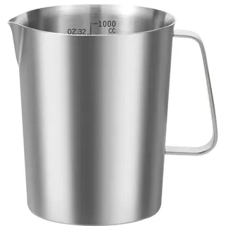 Jonuin Messbecher Edelstahl 1000ml, 304 Edelstahl Messbecher, Ohne Deckel, mit Tropffreiem Ausguss und Feinskala, Robuster Rührbecher mit Ergonomischem Griff für Küche, Bar, Café und Milchtee-Laden