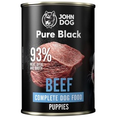 JOHN DOG Pure Black- 93% Fleisch - Premium - Welpenfutter - Hypoallergenes - Glutenfrei Nassfutter - 100% Natürliche Zutaten - 6 x 400g - (RINDFLEISCH)