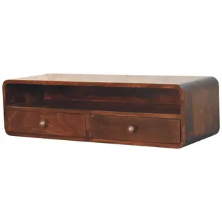 Artisan Furniture Konsolentisch California Walnuss-Finish, 2 Schubladen, 1 offenes Regal, Braun lackiert , Holz , Echtholz,Mangoholz , 90x25x32 cm , FSC 100% , Wohnzimmer, Wohnzimmertische, Konsolentische