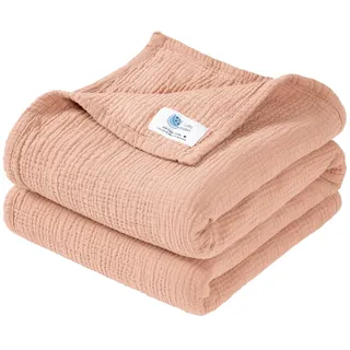 lulumoon Lulu moon Musselin Decke Baby - Atmungsaktive Babydecke,Baby Decken Neugeborenen,Weiche Krabbeldecke für Kinder,Musselin Schlafdecken für Kleinkinder Mädchen Junge 120x120cm (Rosa)