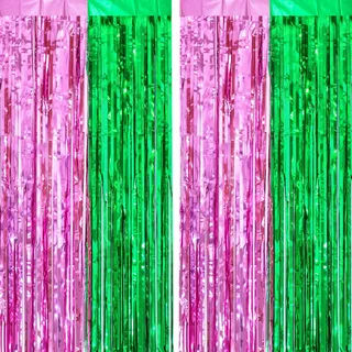 jijAcraft Lametta Vorhang Rosa Grün: Glitzer Lametta Vorhänge mit 5m Schnur, Hexe und Prinzessin Thema Party Dekorations, Fransen Glitzervorhang Hintergrund für Disco, Geburtstag, Party Deko