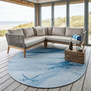 Sansibar Sylt Flachwebteppich Keitum 100x100 cm , Blau , Textil , Wasser/Strand/Meer , Rund , 100x100 cm , Oeko-Tex® , für Fußbodenheizung geeignet , Teppiche und Böden, Teppiche, Flachwebteppiche
