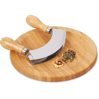 Relaxdays Wiegemesser , Hellbraun , Holz, Metall , 20 cm , Küchenmesser, Schälmesser & Gemüsemesser