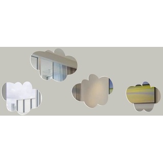 MEYA Set mit 4 Wolken-Wandspiegel-Aufklebern, modisches, modernes Design, abnehmbar, Acryl, 3D-Spiegel, Wandbilder für Baby, Kinderzimmer, Schlafzimmer, Dekoration (Silber)