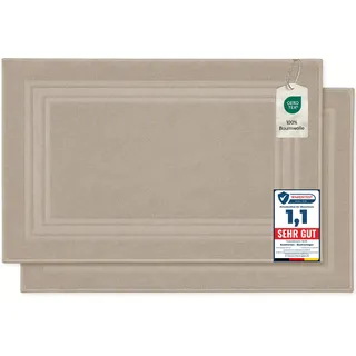 Komfortec Badvorleger Set 2 Teilig, Frottee Duschvorleger, Waschbar Duschmatte & Badteppich, 600 g/m2 &100% Baumwolle, Saugfähig & Schnelltrocknend, 50 x 70 cm, Beige