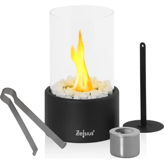 Zelsius Tischkamin für Indoor und Outdoor | Schwarz | Ø 16,5 x 27 cm | Ethanol
