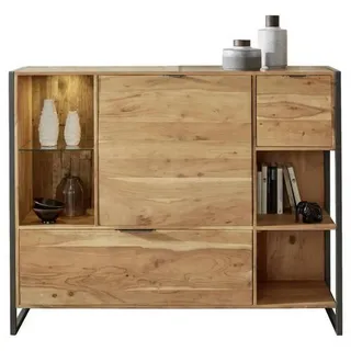 Livetastic Highboard , Akaziefarben , Metall , Akazie , vollmassiv , 3 Fächer , 1 Schubladen , 146x116x40 cm , Esszimmer, Anrichten, Anrichten