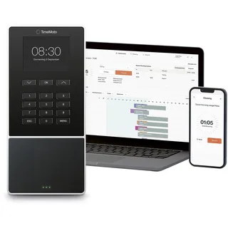 Timemoto TM-616 Cloud-basiertes Zeiterfassung mit RFID und PIN-Steuerung, Zeiterfassungsgerät für bis zu 200 Benutzer, Arbeitszeiterfassung, Terminplanung, Arbeitszeitberichte, Wi-Fi, App iOS/Android