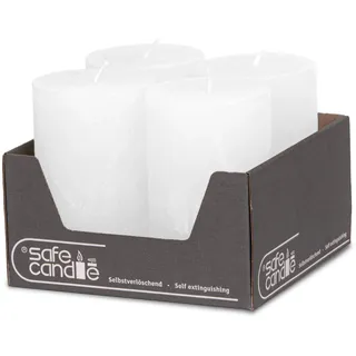 DecoLite Stumpenkerzen Rustic 4er Set 110x70 mm | Selbstverlöschend Safe Candle | Durchgefärbt RAL-zertifiziert | Brenndauer ca. 51h | Made in Germany | Rustik Deko Kerzen von DecoLite (weiss)