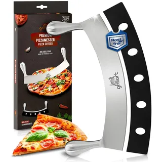 grillart® Premium Pizzamesser – Extra scharfer Edelstahl Pizzaschneider mit 30 cm Klinge & Doppelgriff für müheloses Schneiden – hochwertiges Wiegemesser – effizienter als Pizzaroller