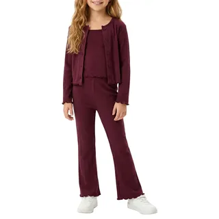 TRENDYOL Burgundy 3-Piece Girls' Knitted Poitel Fabric Holiday Dress Top and Bottom Set Tkdss26Au00024
