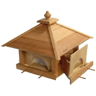 Luxus-Vogelhaus 46700e Vogelfutterhaus mit 4 Schubladen - Vogelvilla aus Massivholz - Futterstation für Wildvögel - Vogelhaus mit separaten Futter-Schubladen - 46,5 x 46,5 x 39 cm - Natur