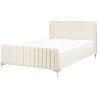 BELIANI Polsterbett Hellbeige Samtstoff mit Lattenrost 140 x 200 cm Hohes Gestepptes Kopf- und Fußteil Modern Glam Doppelbett Schlafzimmer Ausstattung - Beige, Silber