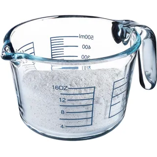 KADAX Messbecher aus Glas, Glaskännchen mit ergonomischem Griff, Widerstandsfähiges Messgefäß für flüssige als auch pulvrige Produkte, Messkanne zum Backen und Kochen (0,5 Liter)