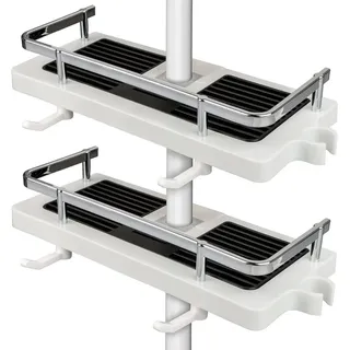 Belle Vous 2x Ablage für die Dusche - Seifenhalter ohne Bohren - Duschstangen-Aufbewahrungsregal Set - Duschablage für Dusch Stange - Dusch Ablageregal - Weiß