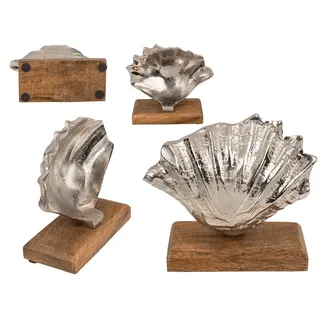 Out of the blue Siberfarbene Metall-Muschel, auf Holz-Standfuss, ca. 19 x 8 x 17cm