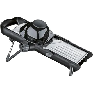 KÜCHENPROFI Gemüsehobel COMFORT, 1–9mm Schnittstärke, Edelstahl | Mandoline für Gemüse und Obst, rutschfeste Füße, stufenlos verstellbare Schnittstärke, mit Restehalter und Klingenschutz