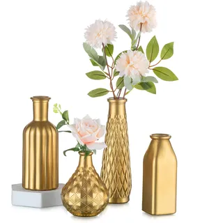 Inweder Gold Glas Blumenvasen für Tischdeko, 4 Stück