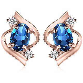 JewelryPalace Ovalschliff 1.1ct Echt London Blau Topas Ohrstecker Silber 925 Damen, Blautopas Ohrringe Silber mit Blau Edelstein Mädchen, Ohrstecker Silber Klein mit Stein Frauen Geschenk Rosegold