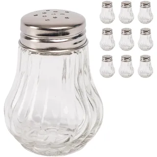 Relaxdays Salz- und Pfefferstreuer, 10er Set, 50 ml, Salzstreuer Deckel, HD 6,5x5 cm, Glas, Eisen, transparent/Silber