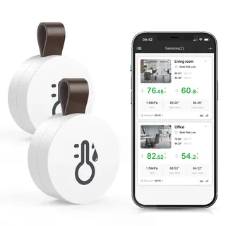 Brifit Mini Thermometer Hygrometer, Bluetooth Thermometer Hygrometer mit APP & Datenspeicherung, Digital Temperatur Feuchtigkeitssensor für Haus, Büro, Gewächshaus, Weinkeller, 2 Pack