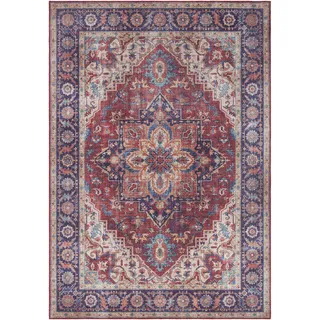 Nouristan Anthea Asmar Wohnzimmerteppich Orient-Touch Detailiertes Muster Florales Kurflor Flachgewebe Teppich für Esszimmer, Wohnzimmer, Schlafzimmer – Pflaumenrot, 160x230cm, Polyester, 160x230 cm