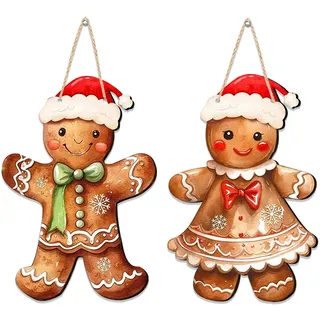 Weihnachtsdeko Haustür Lebkuchenmann, 30 x 20 cm Türdeko Weihnachten Lebkuchenmännchen Türhänger, Niedliche Weihnachten Holz Hängende Außenbereich Süße Weihnachtsdeko Outdoor Haustür Türdeko