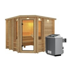 KARIBU Sauna »Windau«, inkl. 9 kW Saunaofen mit integrierter Steuerung, für 4 Personen - beige