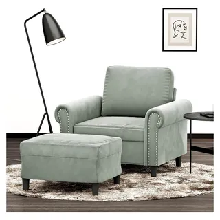 Sessel mit Hocker in Hellgrau, 60 cm, Samt, Robuster Loungesessel für das Wohnzimmer, Bequemer Relaxsessel mit Fußhocker, Modernes Design für Ihr Zuhause - Hellgrau