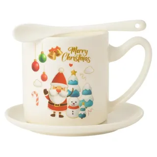 eCa KB20WZ1 Weihnachts-Geschenkset – Keramikbecher, Löffel, Untertasse, 400 ml - Rot