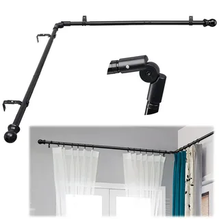 L-förmige Gardinenstangen für Fenster, 80 cm bis 350 cm, schwarz, 2,5 cm Durchmesser, robuste Gardinenstangen für Schlafzimmer, Wohnzimmer, Küche, modern, verstellbar, mieterfreundliche