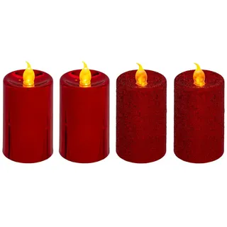 LED-Kerzen, Glitzer, 4er-Set - Gold, Rot