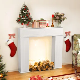 bhffthk Kaminkonsole Holz 100 x 107 x 18 cm mit Stauraum Weiß
