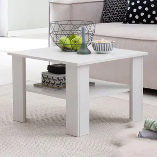 FineBuy Couchtisch Weiß Holz 60 x 42 x 60 cm Holztisch mit Ablage Wohnzimmertisch Coffee Table Sofatisch Loungetisch Kaffeetisch Stubentisch - Weiß