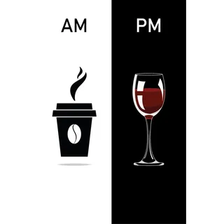 queence Wanddekoobjekt »AM PM - Kaffeebecher und Wein«, Stahlschild, Blechschild, Spruch, Witzig, Wanddeko, retro, 20x30cm, schwarz