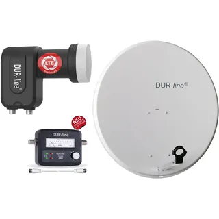 2 Teilnehmer Set Qualitäts-Alu-Satelliten-Komplettanlage Hellgrau Twin LNB Finde