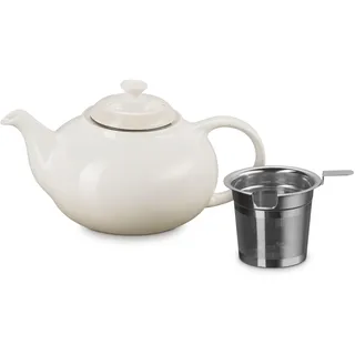 Le Creuset Steingut-Teekanne mit Edelstahl-Teesieb, 1,3 l, Meringue