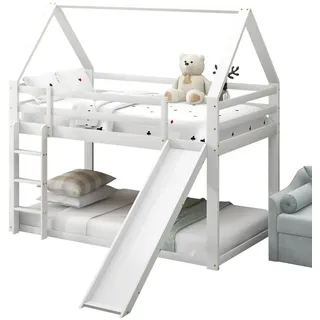 Okwish Etagenbett 90/200 cm Weiß Hausbett mit Rutsche und Leiter , Holz , 90x200 cm , Babymöbel & Kindermöbel, Kinderzimmer & Jugendzimmer, Stockbetten