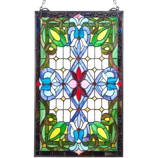 VEVOR Buntglasfensterpaneel (731 x 433 mm) hängendes Buntglas mit Kette, Buntglas im Tiffany-Stil zum Aufhängen, traditionelles rechteckiges Vintage-Kunsthandwerk Fensterdekor für Küche & Kirchen