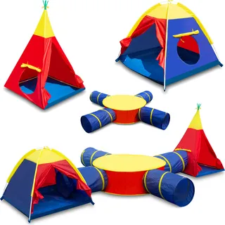 COIL Kinderspielzelt, Kinderzelt, 7-in-1 Spielzelt, Kinderzelt mit Krabbeltunnel, Tipi, Teilhaus, Spielhaus, für Kinder ab 3 Jahren, mehrfarbig