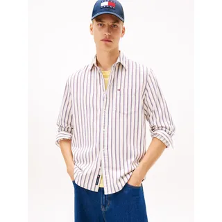 Langarmhemd TOMMY JEANS "TJM STRIPE TWILL", Herren, Gr. S, N-Gr, ancient weiß, stripes, Web, Obermaterial: 100% Baumwolle, relaxed fit normal, Manschette, Hemden Langarmhemd, gestreift, relaxed fit