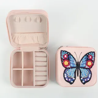 Diamond Painting Schmuckkästchen Reise Schmuckkästchen Damen Klein PU-Leder Diamant Malerei Schmuckaufbewahrung Schmuckkoffer Klein Schmuckbox Reise für Ringe Ohrringe Halskette Pink Schmetterling