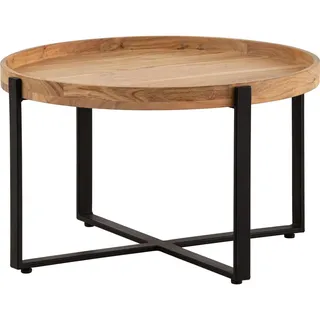 FineBuy Couchtisch Akazie Massivholz rund 60cm Wohnzimmertisch Kreuzgestell