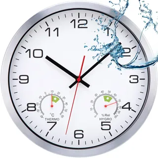 VIVILINEN Outdoor Wanduhr Wasserdicht mit Temperatur- &Feuchtigkeitsanzeige